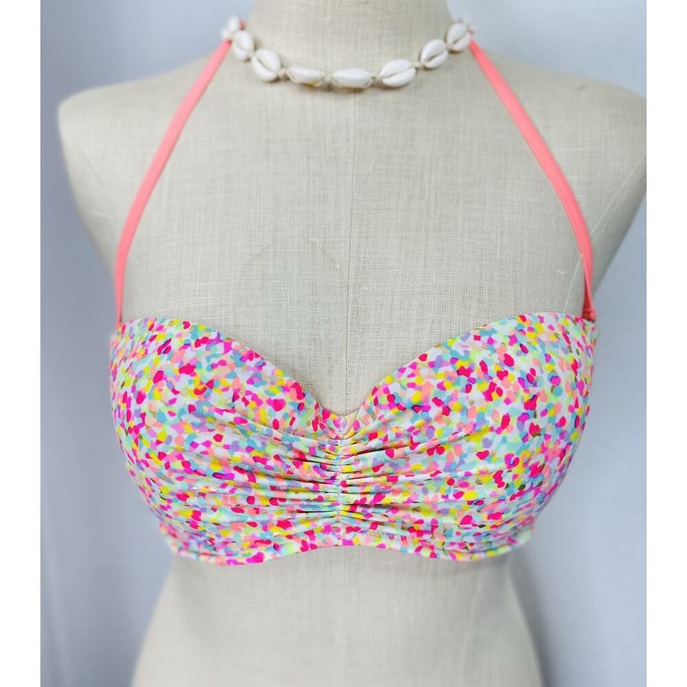 Victoria’s Secret Y2K Confetti Print Swim Bandeau Bikini Summer Top 36 D